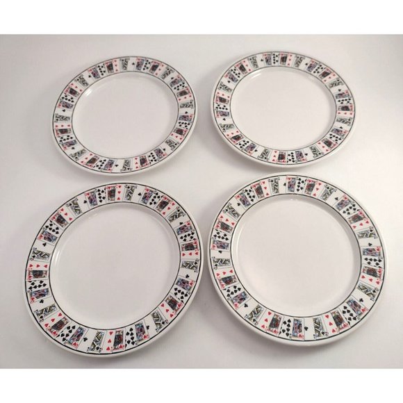 Lillian Vernon Playing Cards Dessert Plate Snacks Dish Poker Game Night Set of 4 - Picture 1 of 9